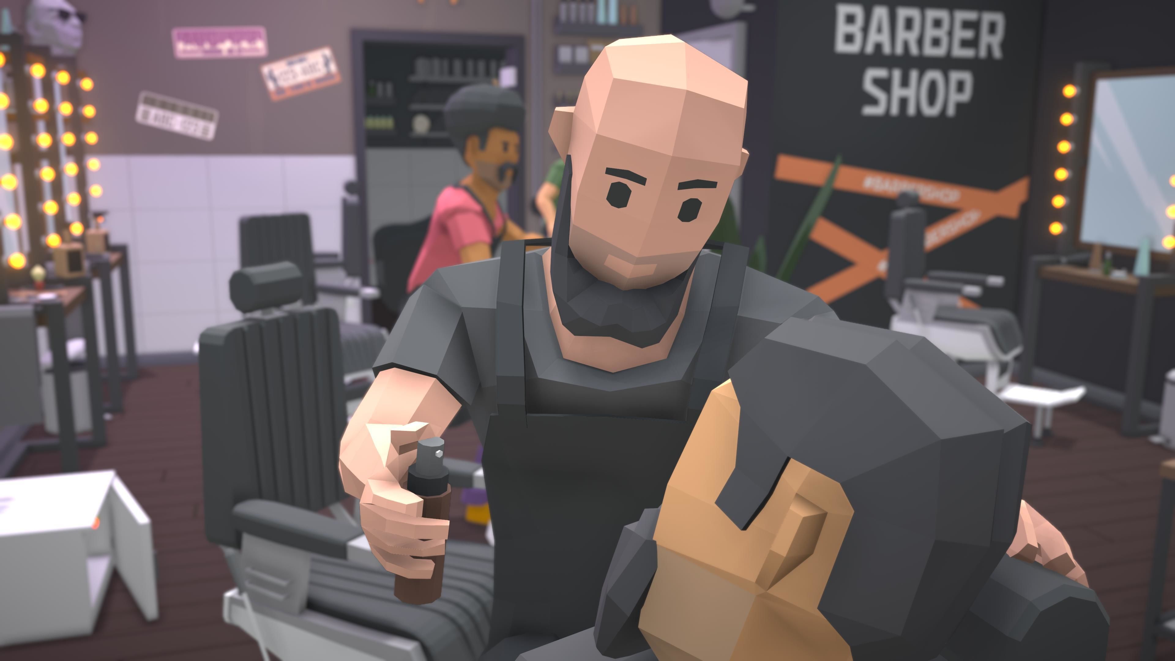Low Poly Barbershop barber shop with people in it Low-poly 3D model_3
