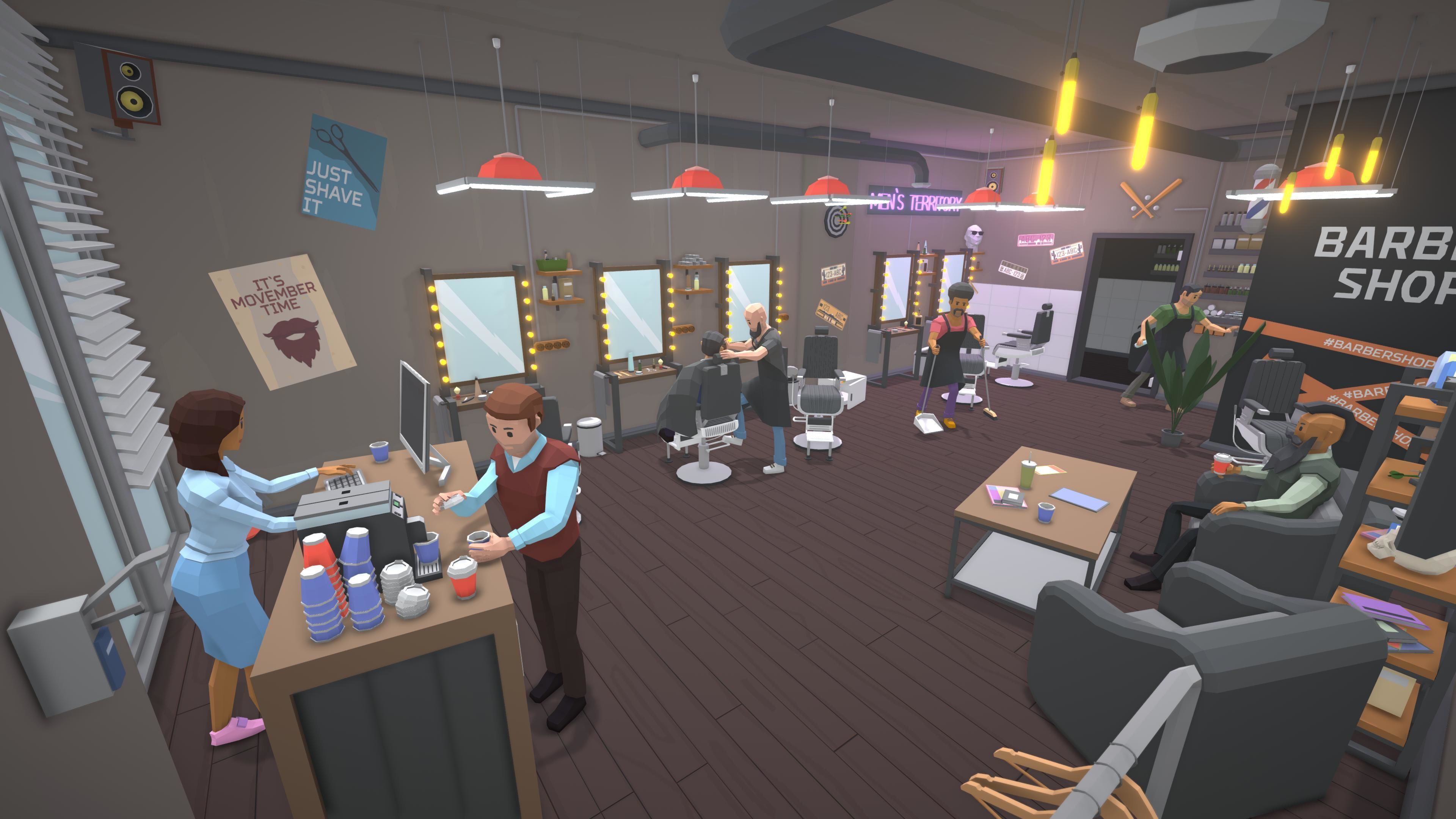 Low Poly Barbershop barber shop with people in it Low-poly 3D model_10