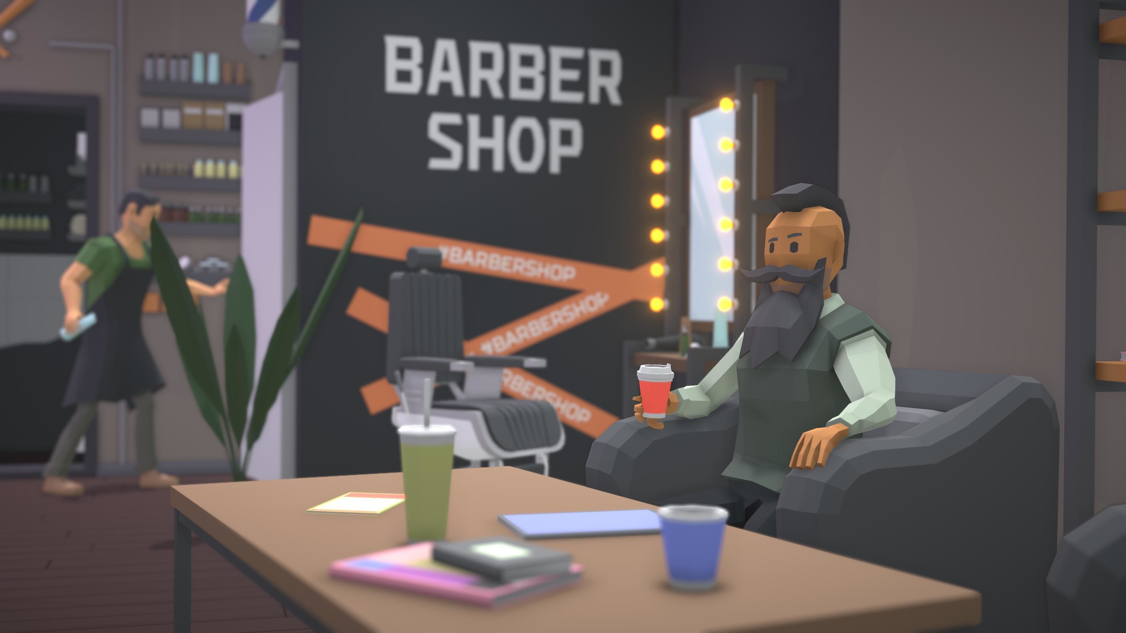 Low Poly Barbershop barber shop with people in it Low-poly 3D model_7