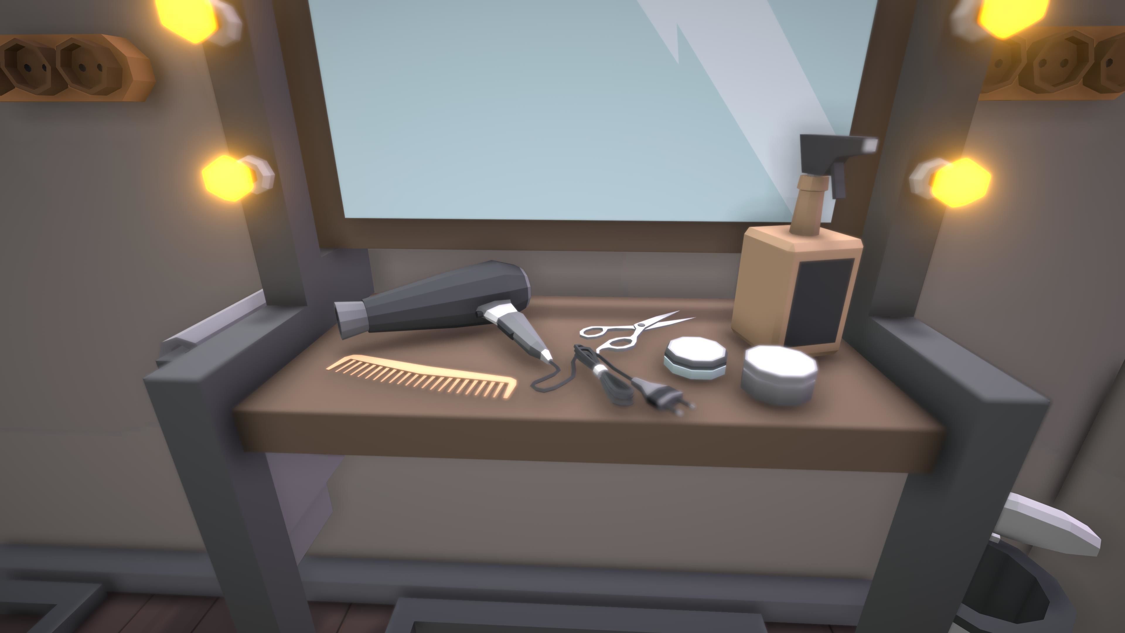 Low Poly Barbershop barber shop with people in it Low-poly 3D model_12