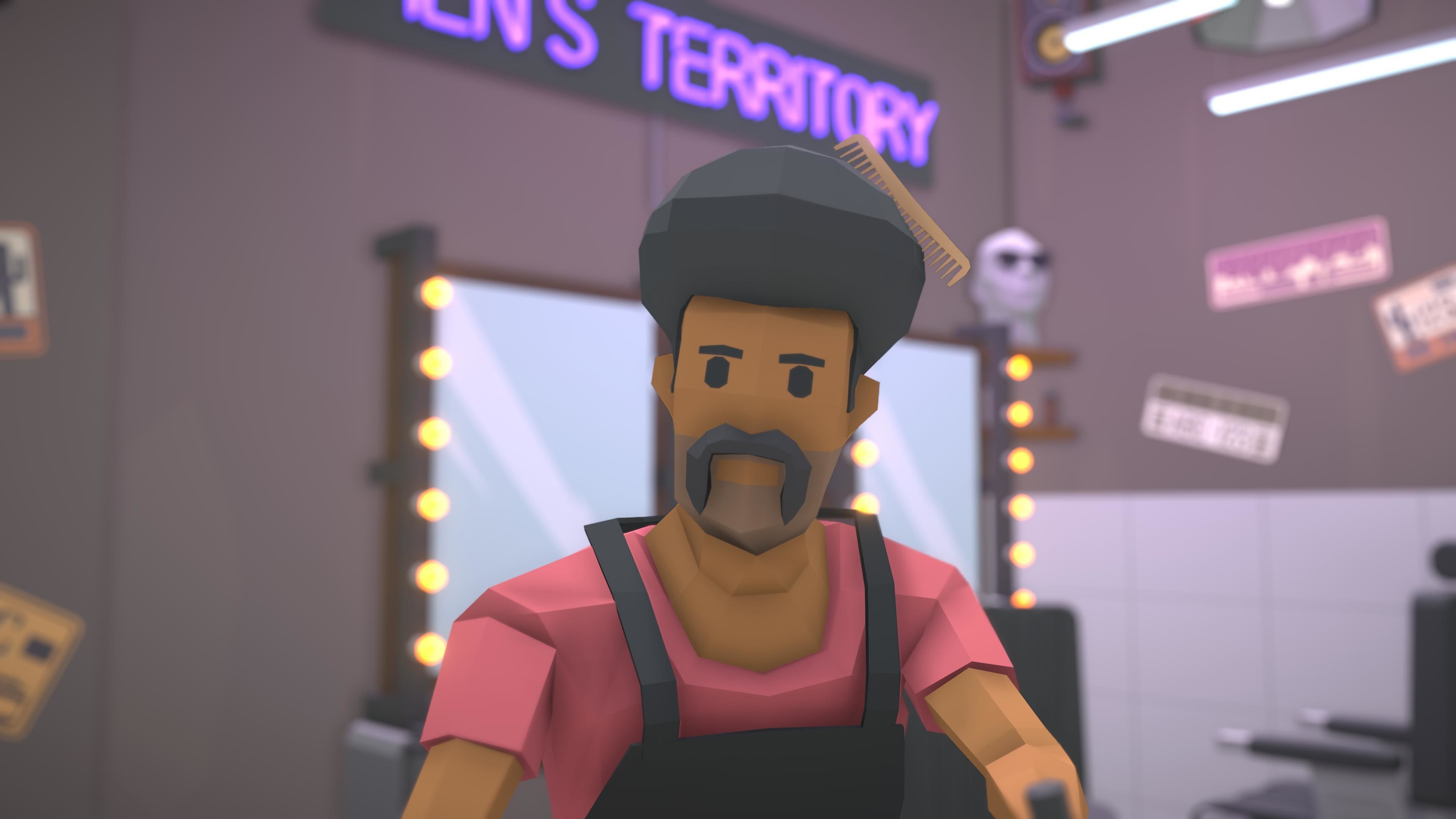 Low Poly Barbershop barber shop with people in it Low-poly 3D model_2