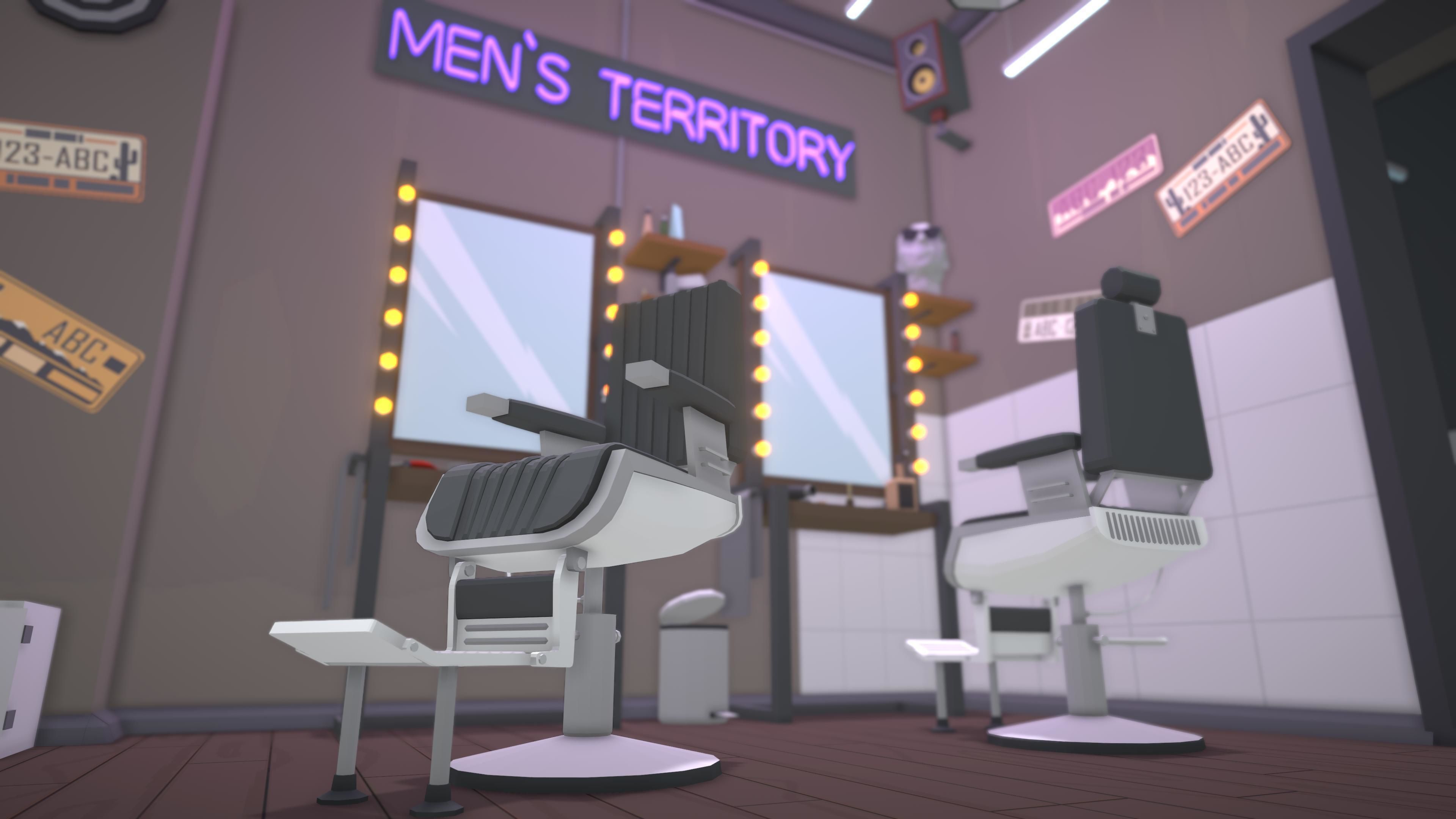 Low Poly Barbershop barber shop with people in it Low-poly 3D model_6