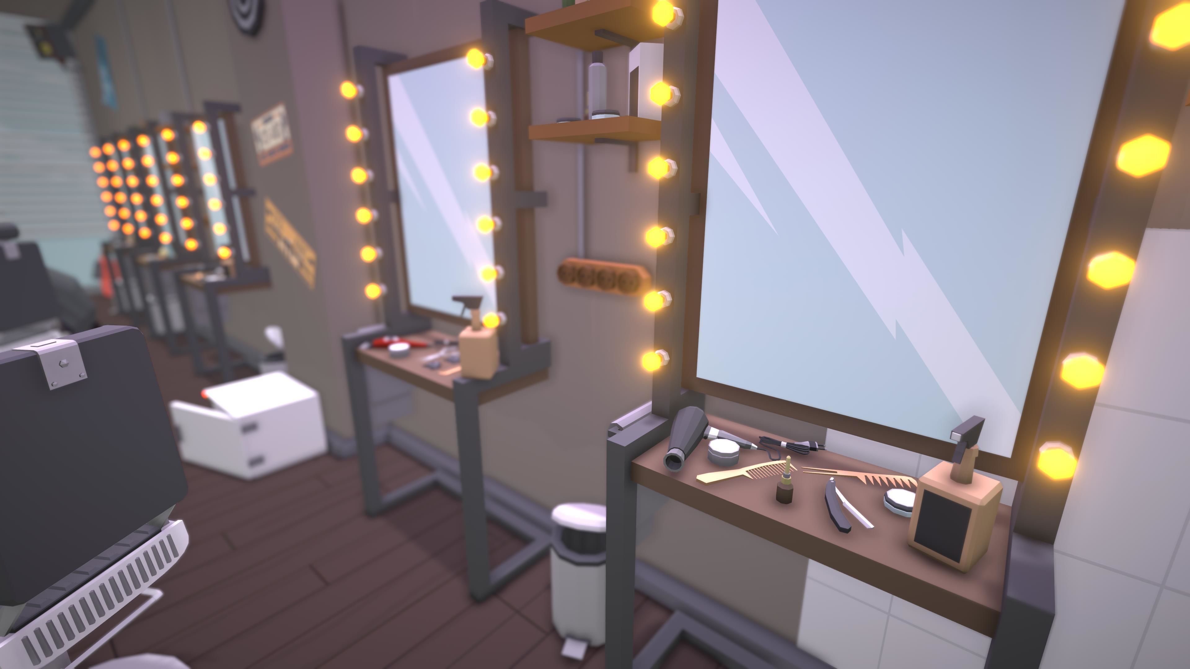 Low Poly Barbershop barber shop with people in it Low-poly 3D model_5