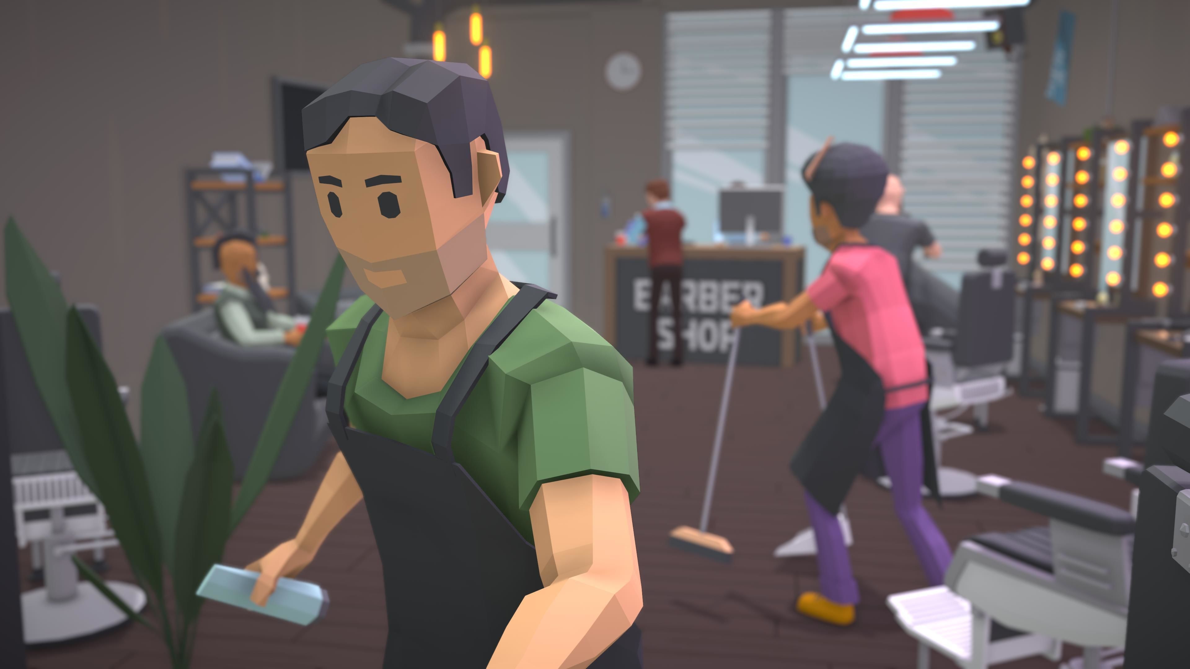 Low Poly Barbershop barber shop with people in it Low-poly 3D model_1