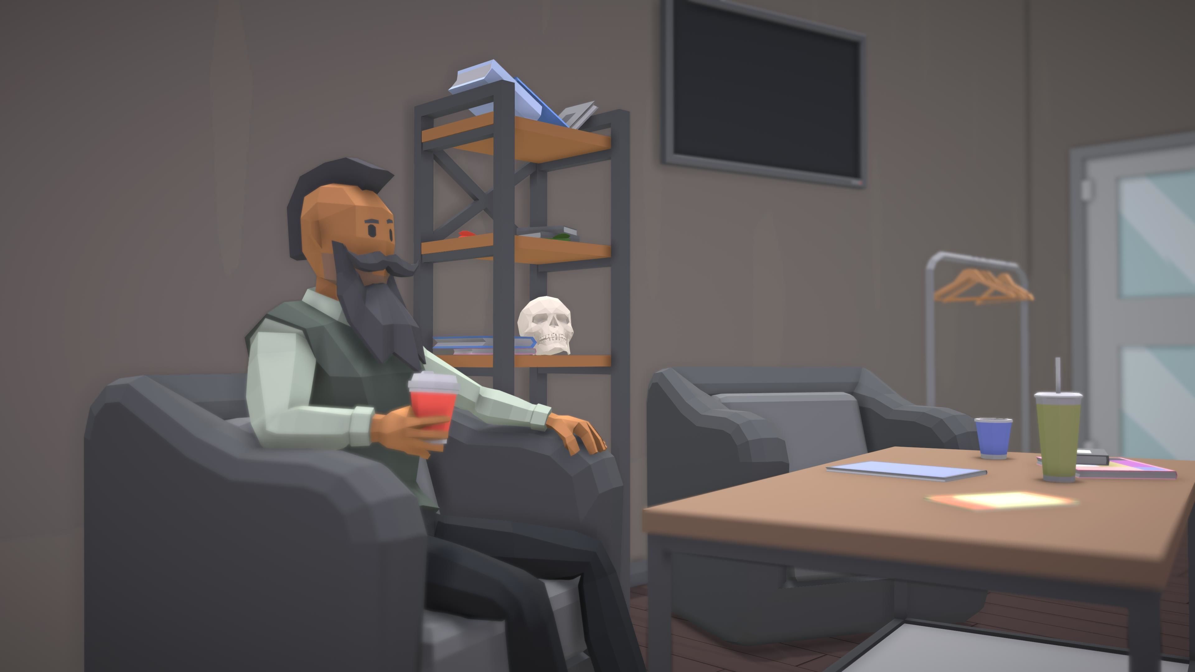 Low Poly Barbershop barber shop with people in it Low-poly 3D model_8