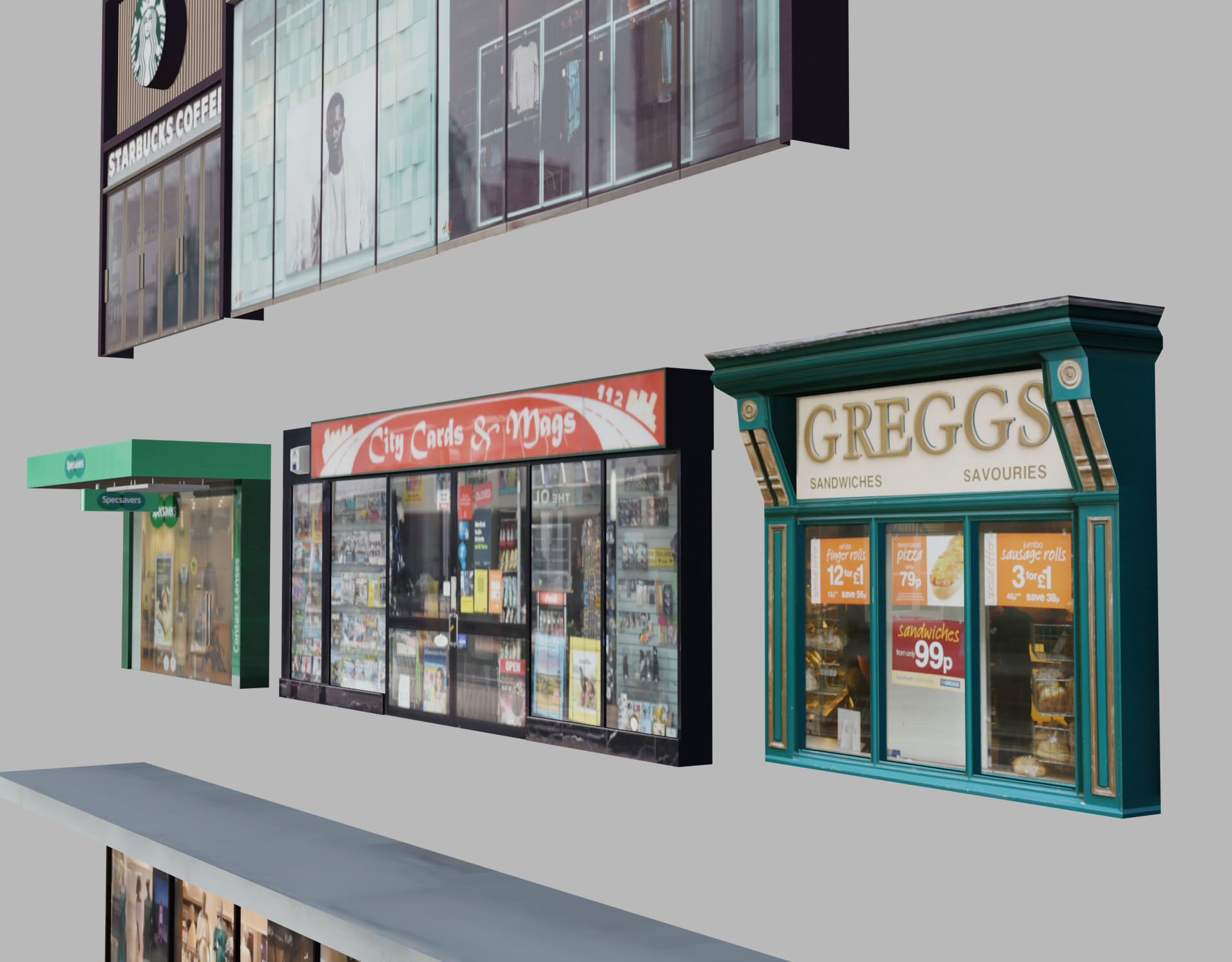 Storefront Shopfront Starbucks Coffee Shop Retail City Low-poly 3D model_7