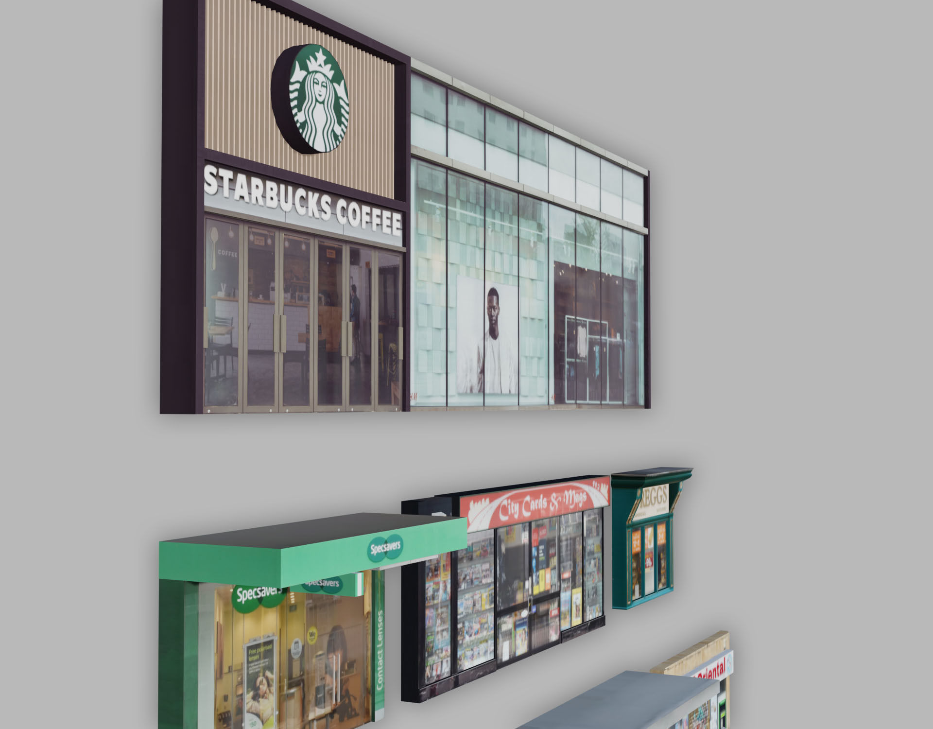 Storefront Shopfront Starbucks Coffee Shop Retail City Low-poly 3D model_6