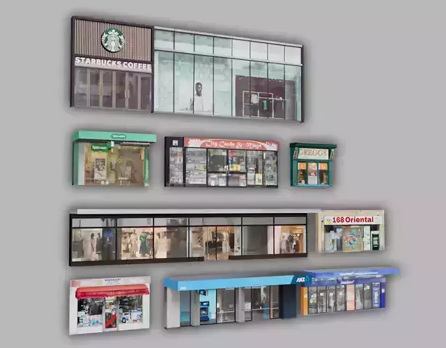 Storefront Shopfront Starbucks Coffee Shop Retail City Low-poly 3D model