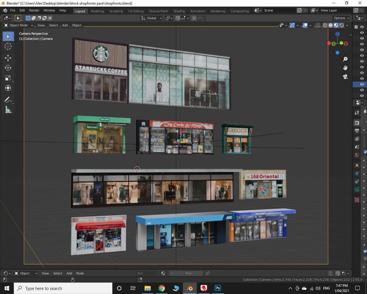 Storefront Shopfront Starbucks Coffee Shop Retail City Low-poly 3D model_2