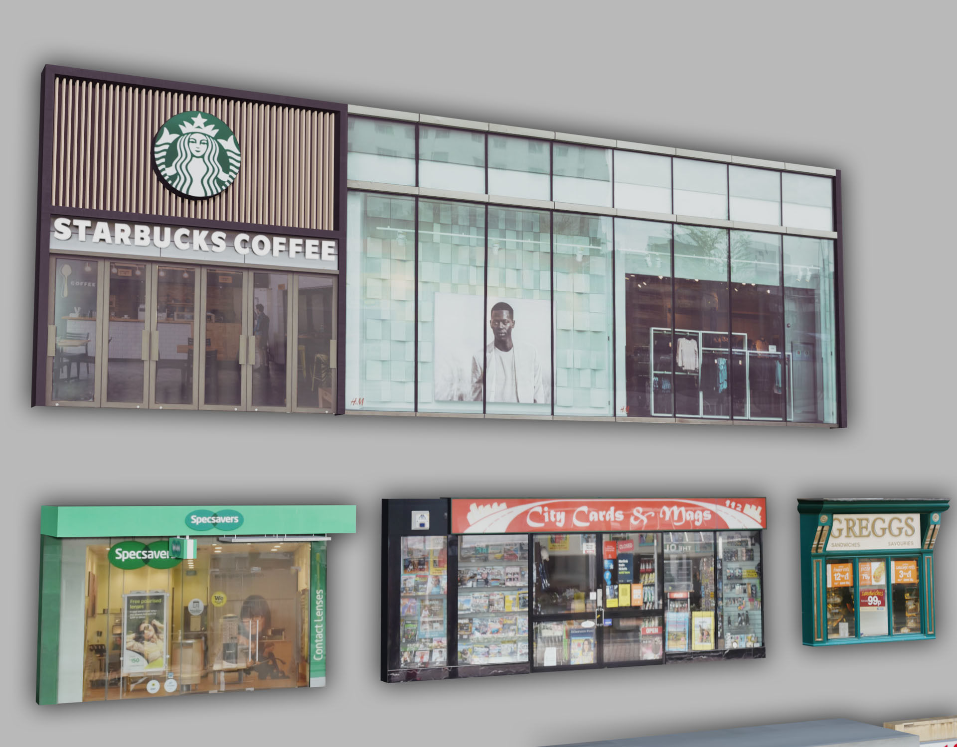 Storefront Shopfront Starbucks Coffee Shop Retail City Low-poly 3D model_3