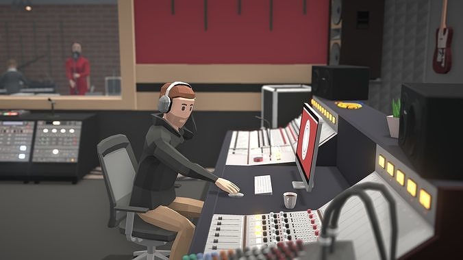 Low Poly Recording Studio Low-poly 3D model