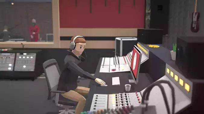 Low Poly Recording Studio Low-poly 3D model