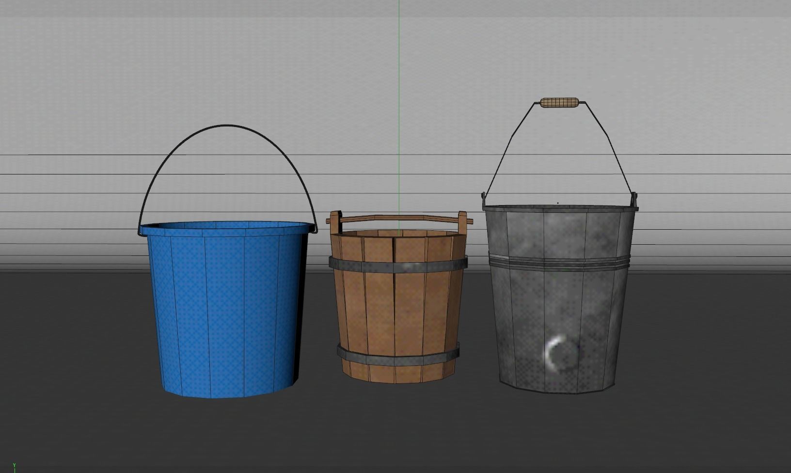Bucket Set buckets Low-poly 3D model_2