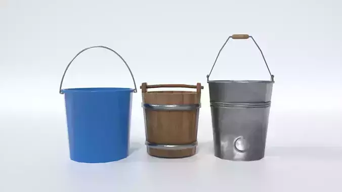 Bucket Set buckets Low-poly 3D model