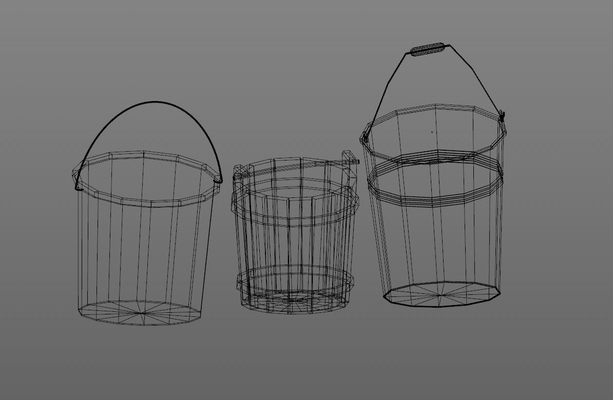 Bucket Set buckets Low-poly 3D model_3