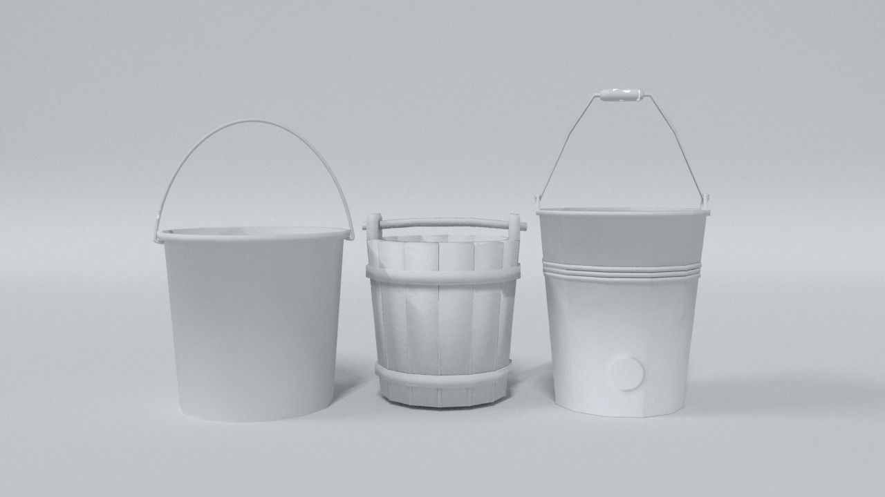 Bucket Set buckets Low-poly 3D model_1