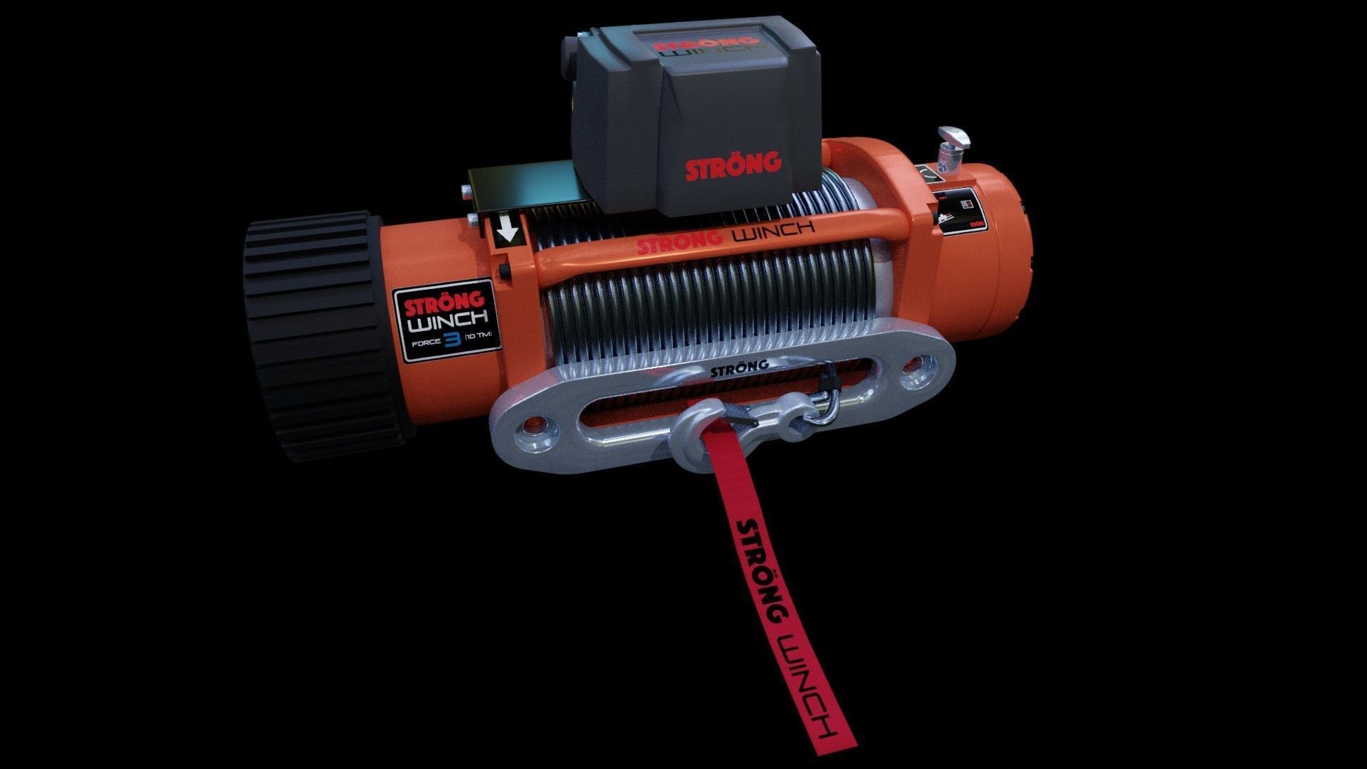 Winch 2 orange with rope 3D model_2