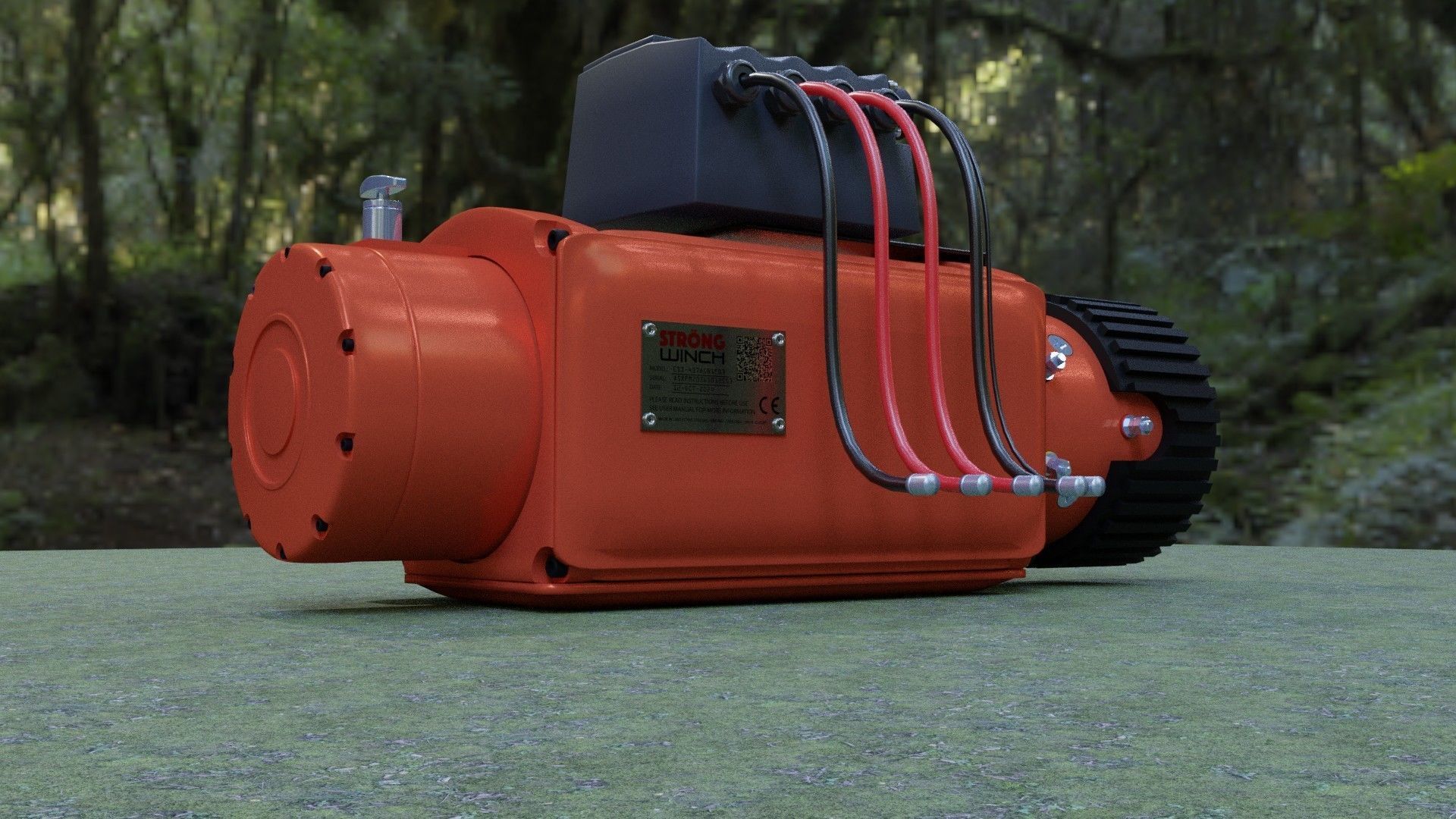 Winch 2 orange with rope 3D model_4