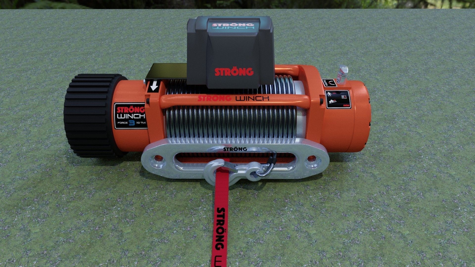 Winch 2 orange with rope 3D model_7