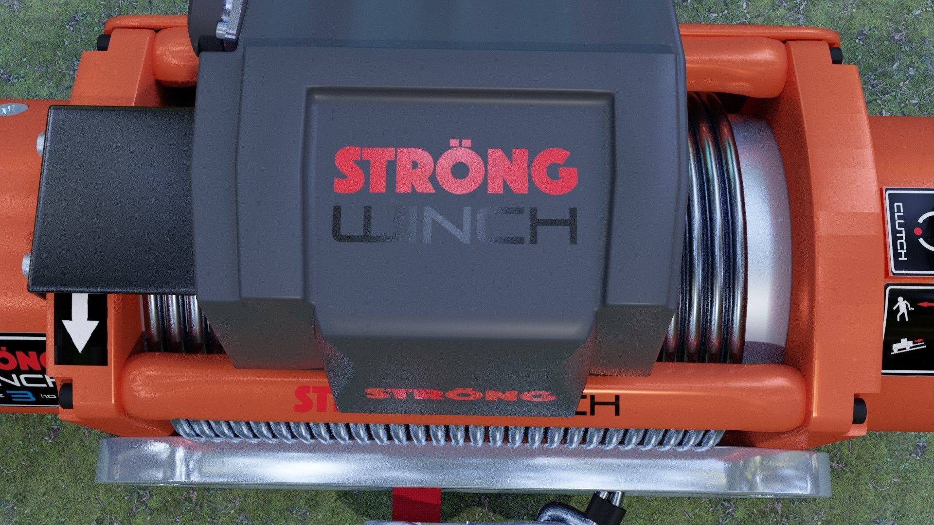 Winch 2 orange with rope 3D model_5