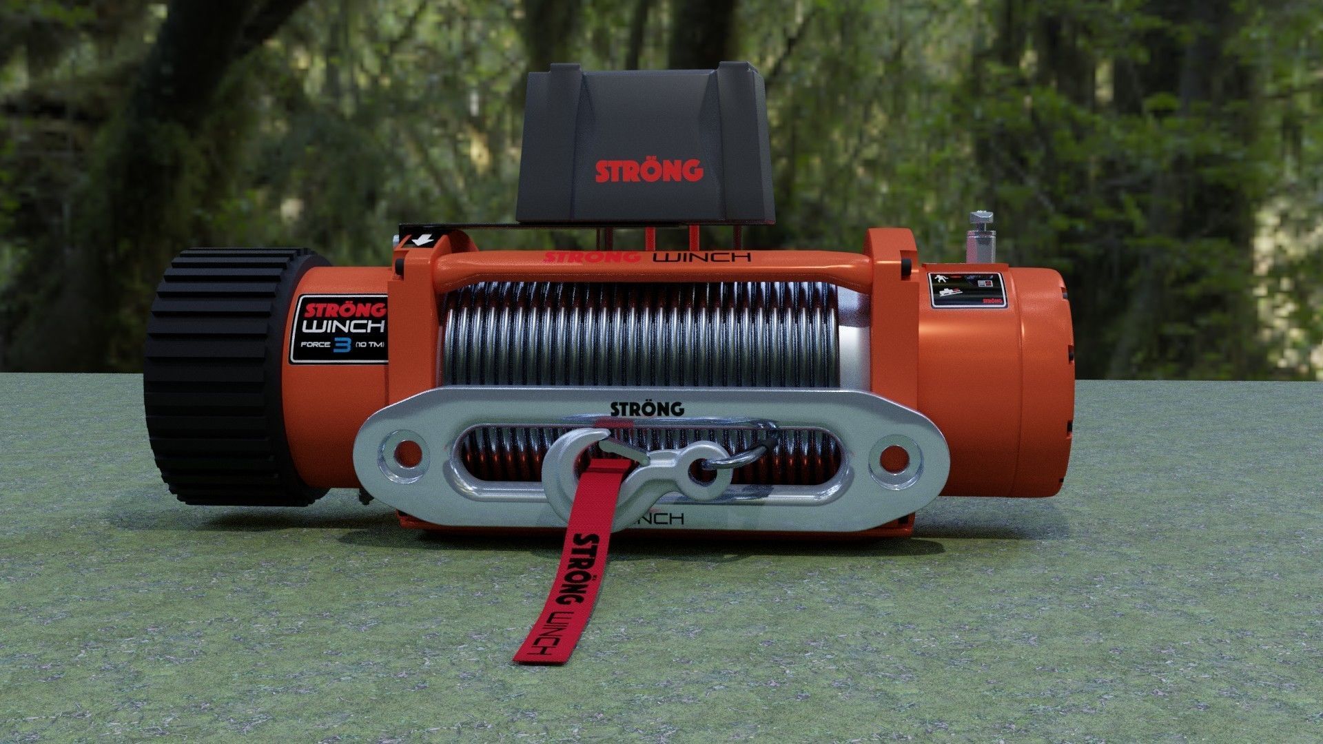 Winch 2 orange with rope 3D model_3