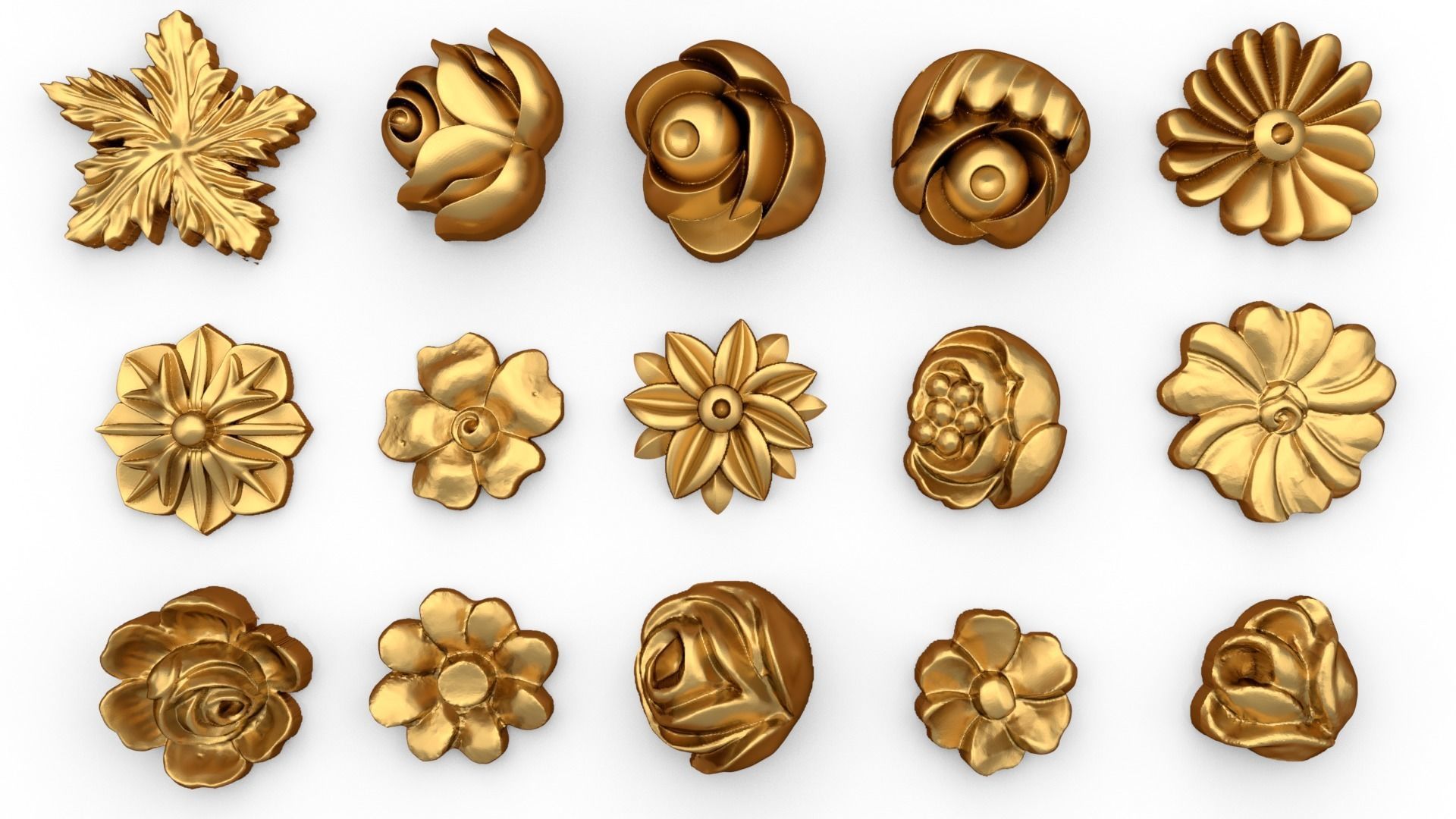 Decorative Flowers Set 01 3D print model_4