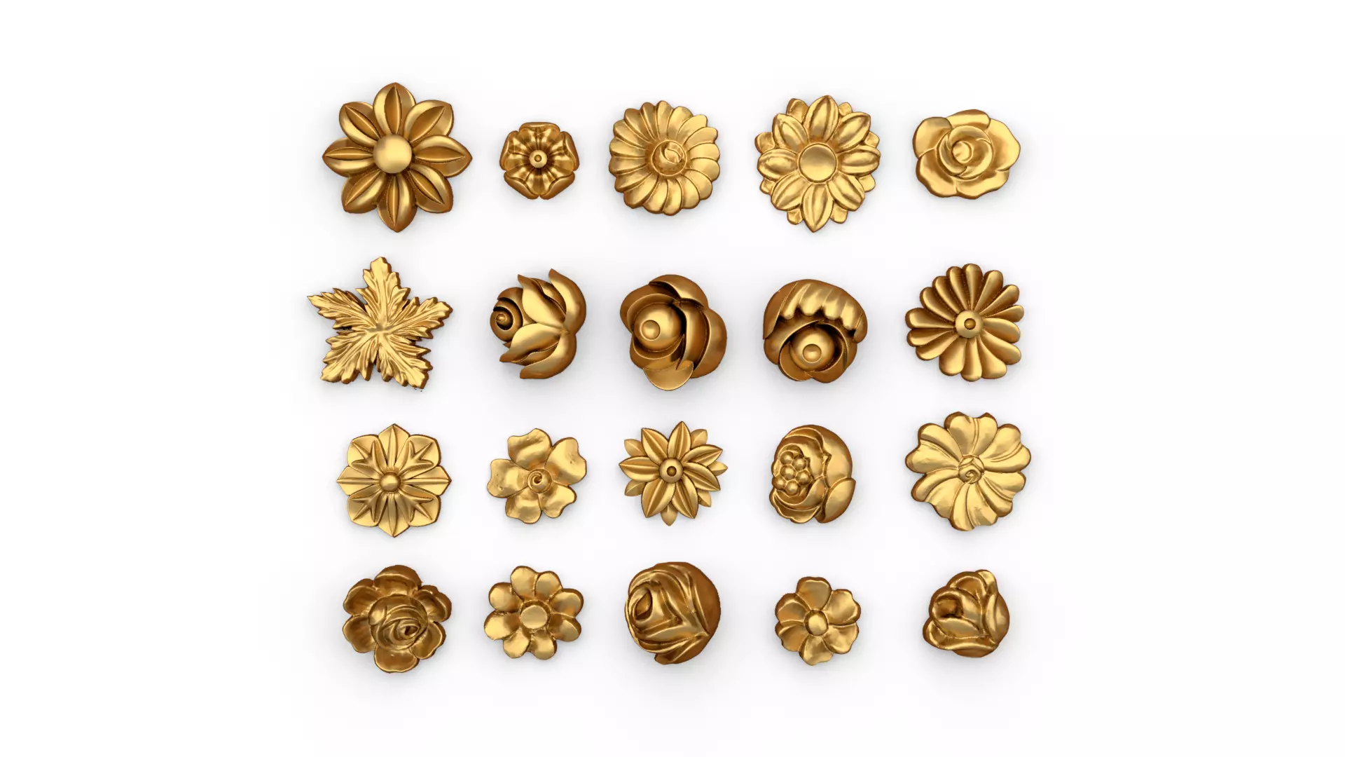 Decorative Flowers Set 01 3D print model_0