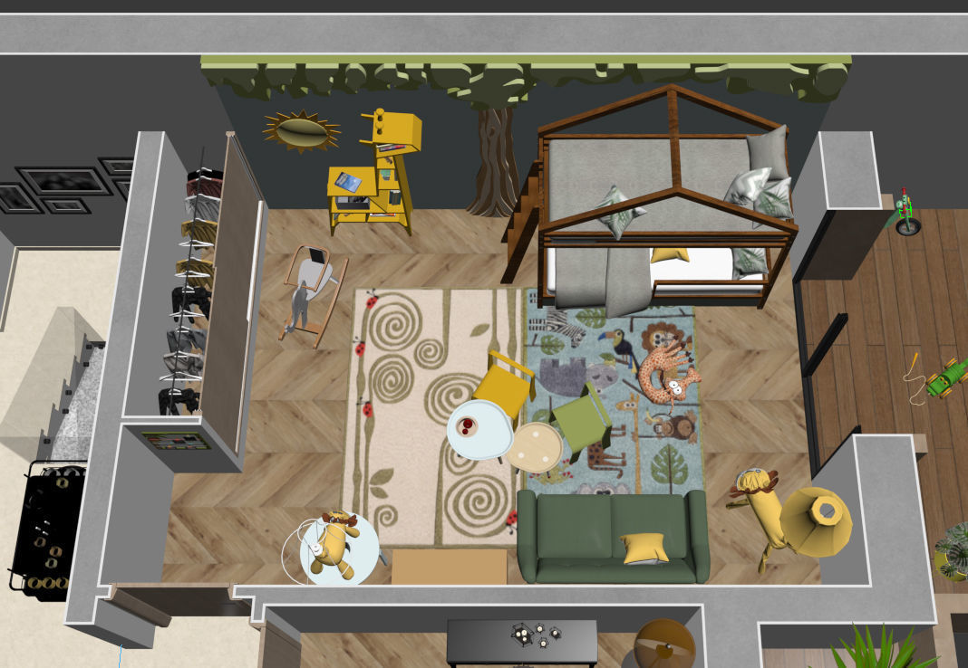 3d floorplan S two bedroom apartment floor plan 3D model_2