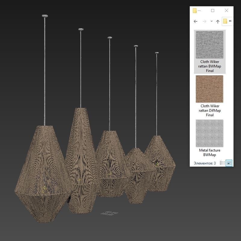 Lamp wood rattan wicker Cone n3 3D model_14