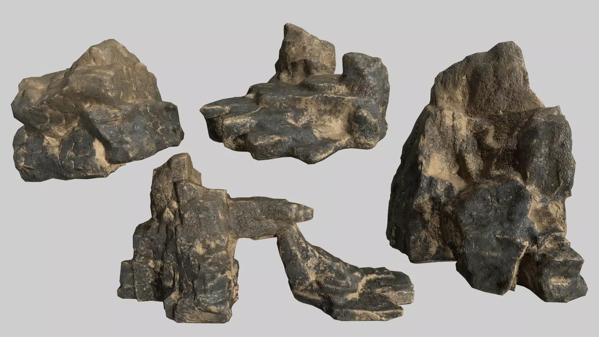 Rock Set tree stump Low-poly 3D model_0