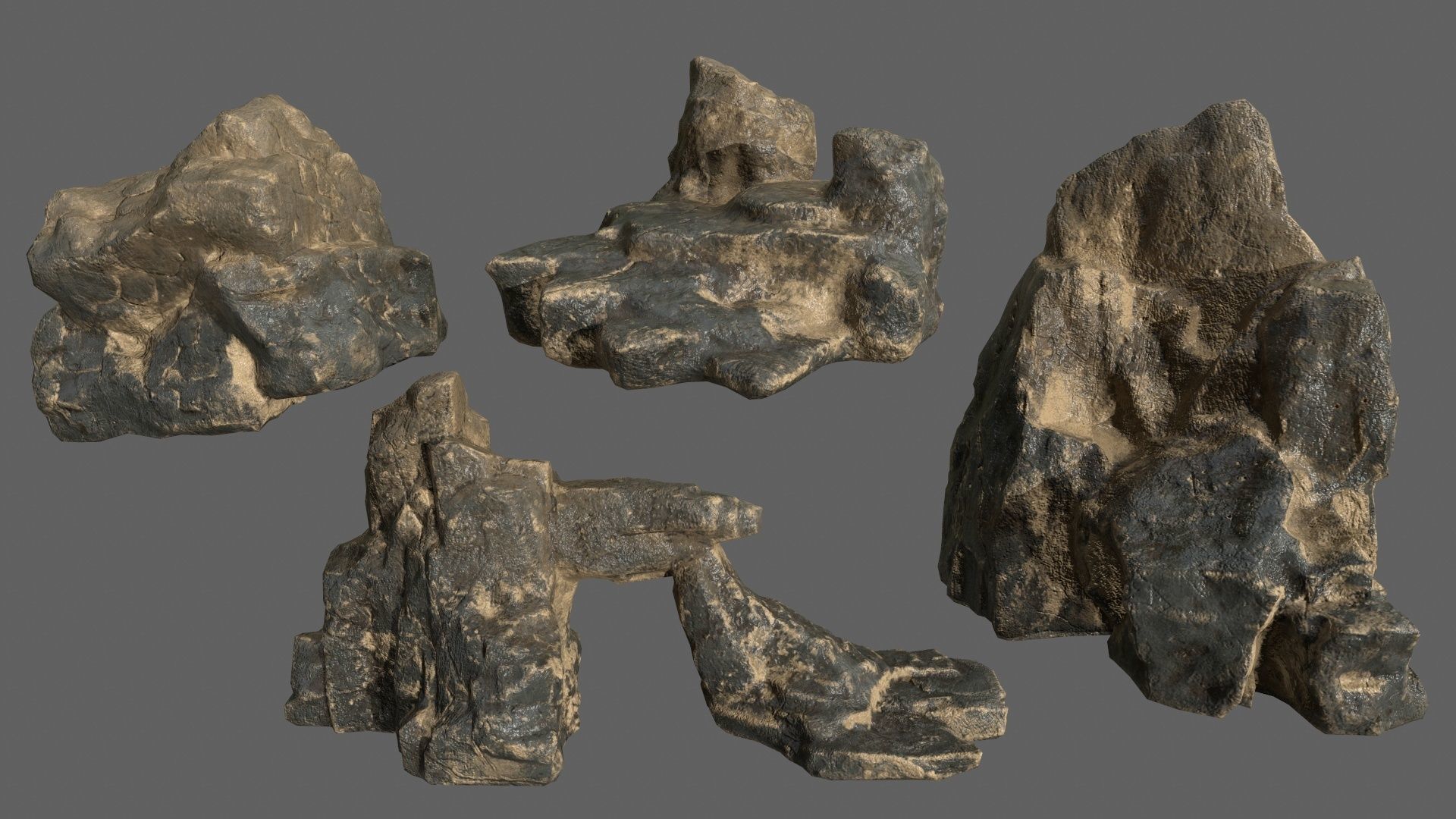 Rock Set tree stump Low-poly 3D model_1