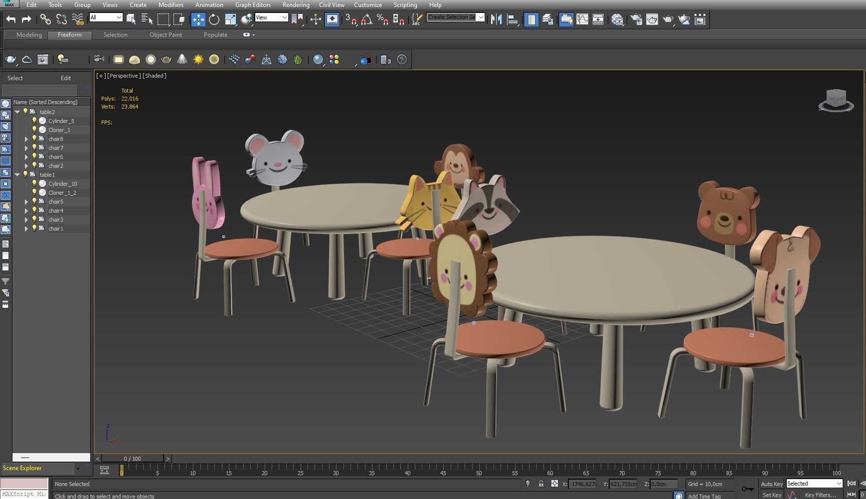 Nursery Table and Chair Low-poly 3D model_15