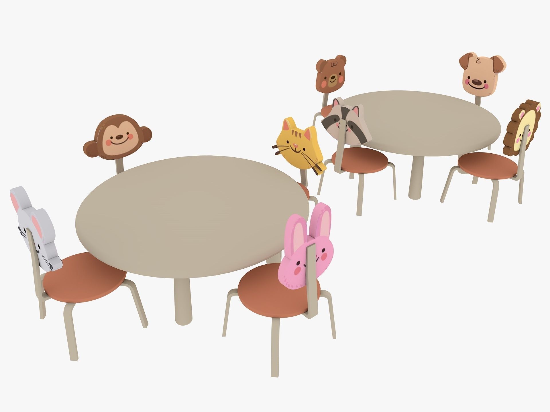 Nursery Table and Chair Low-poly 3D model_2