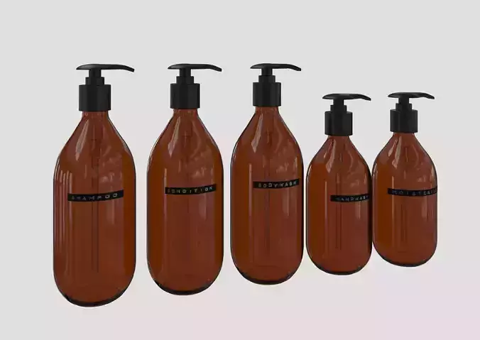 Amber bottles x5 soap dispenser bathroom collection bundle 3D model