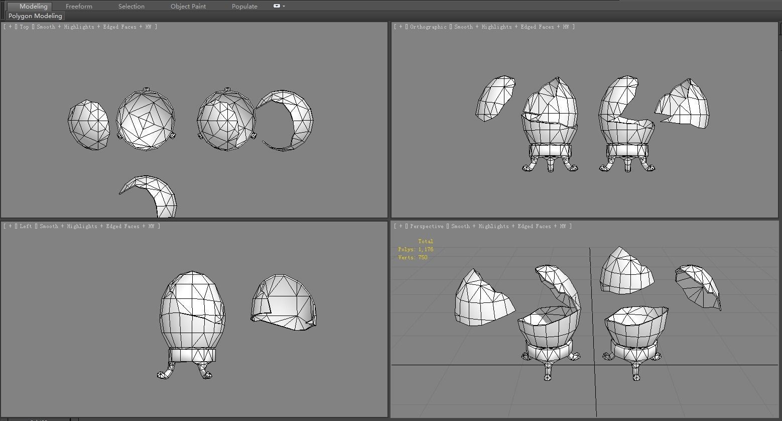 Cartoon  Lucky Golden eggs - Easter eggs - Broken eggs Low-poly 3D model_7