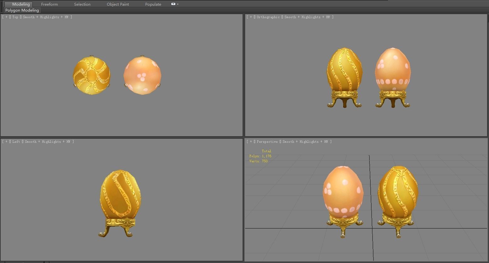 Cartoon  Lucky Golden eggs - Easter eggs - Broken eggs Low-poly 3D model_4