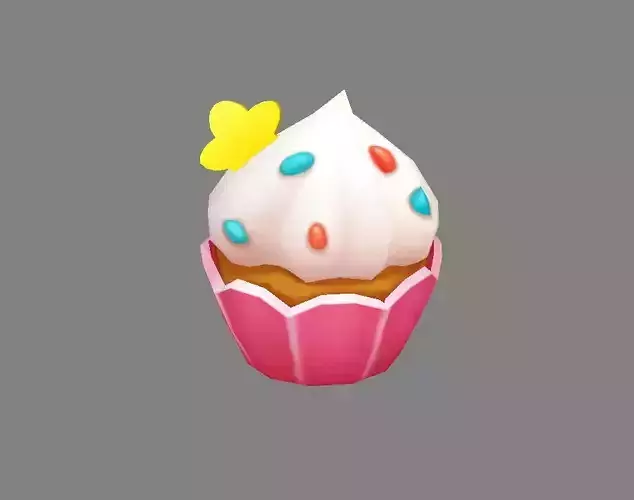 Cartoon cupcake ice cream Low-poly 3D model