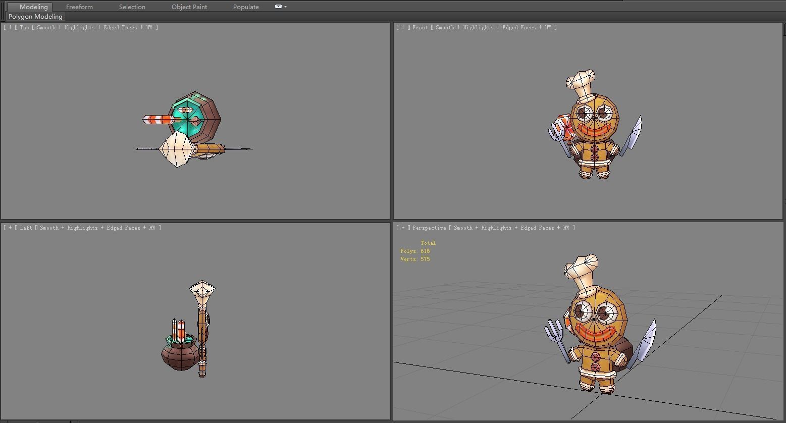 Cartoon Gingerbread Man chef - A fairy tale Low-poly 3D model_4