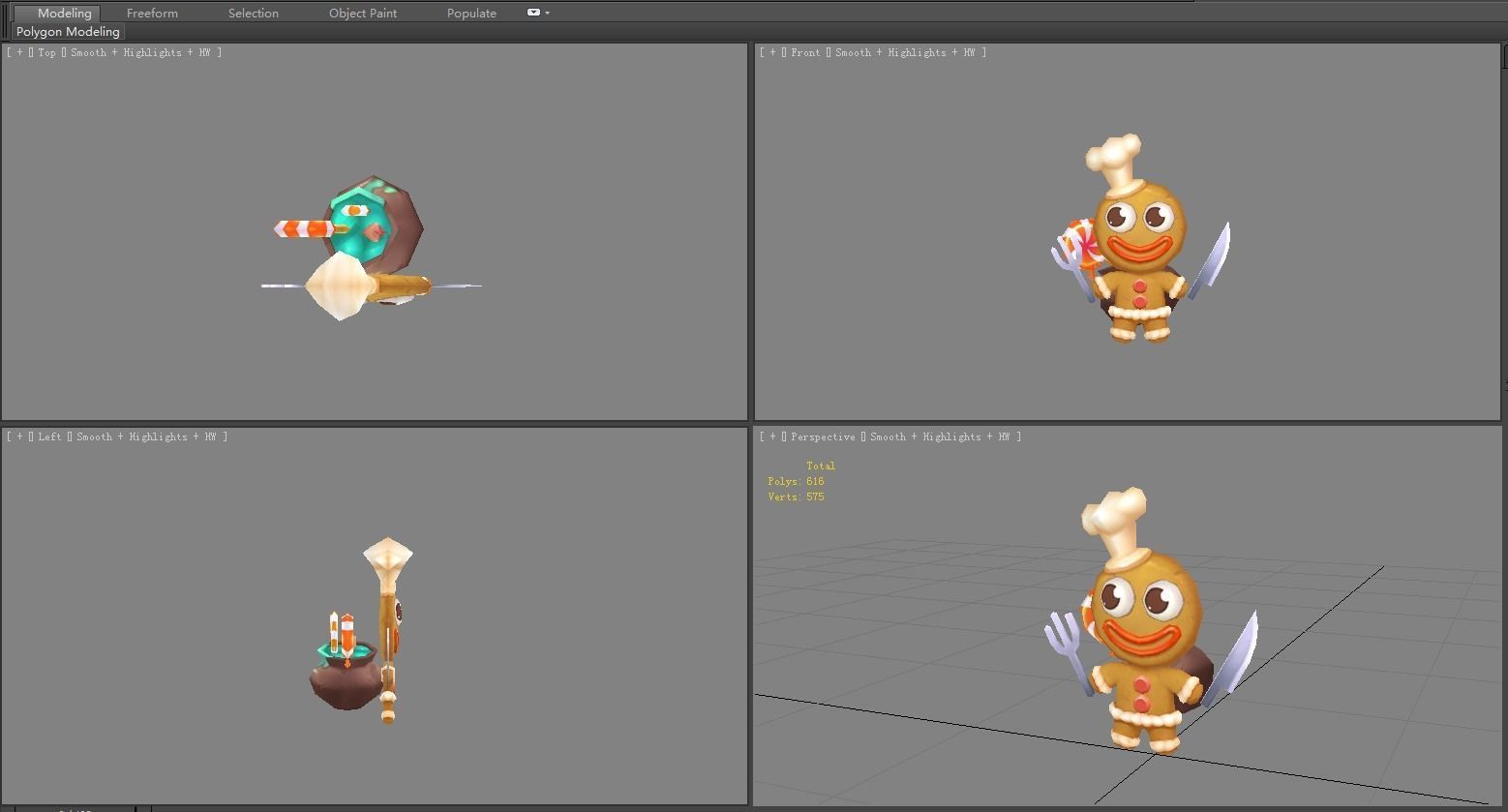 Cartoon Gingerbread Man chef - A fairy tale Low-poly 3D model_3
