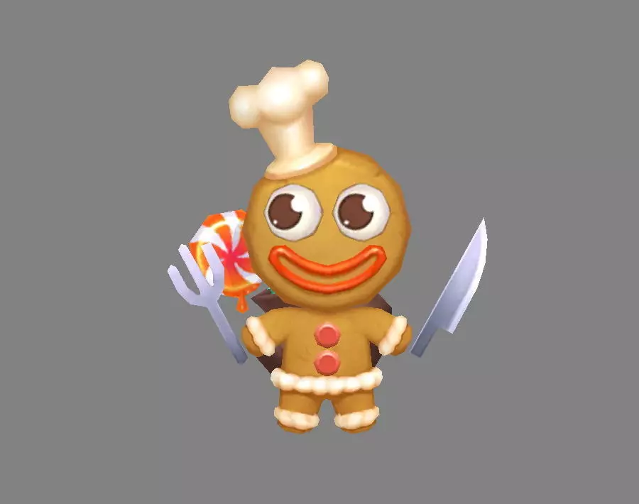 Cartoon Gingerbread Man chef - A fairy tale Low-poly 3D model_0