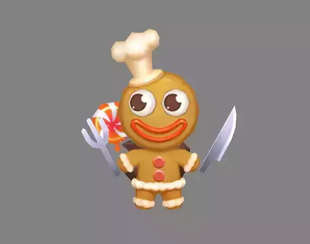 Cartoon Gingerbread Man chef - A fairy tale Low-poly 3D model