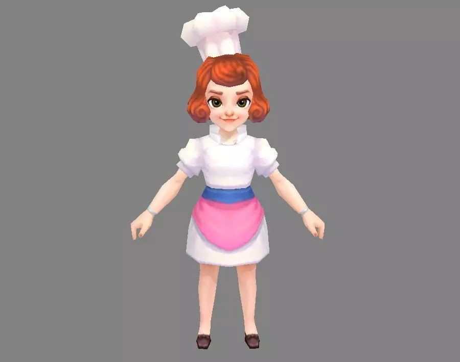 Cartoon female chef Low-poly 3D model