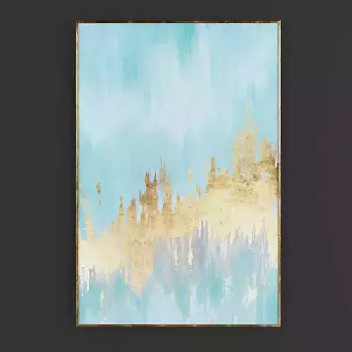 Pictures166 gold and turquoise abstract painting Low-poly 3D model
