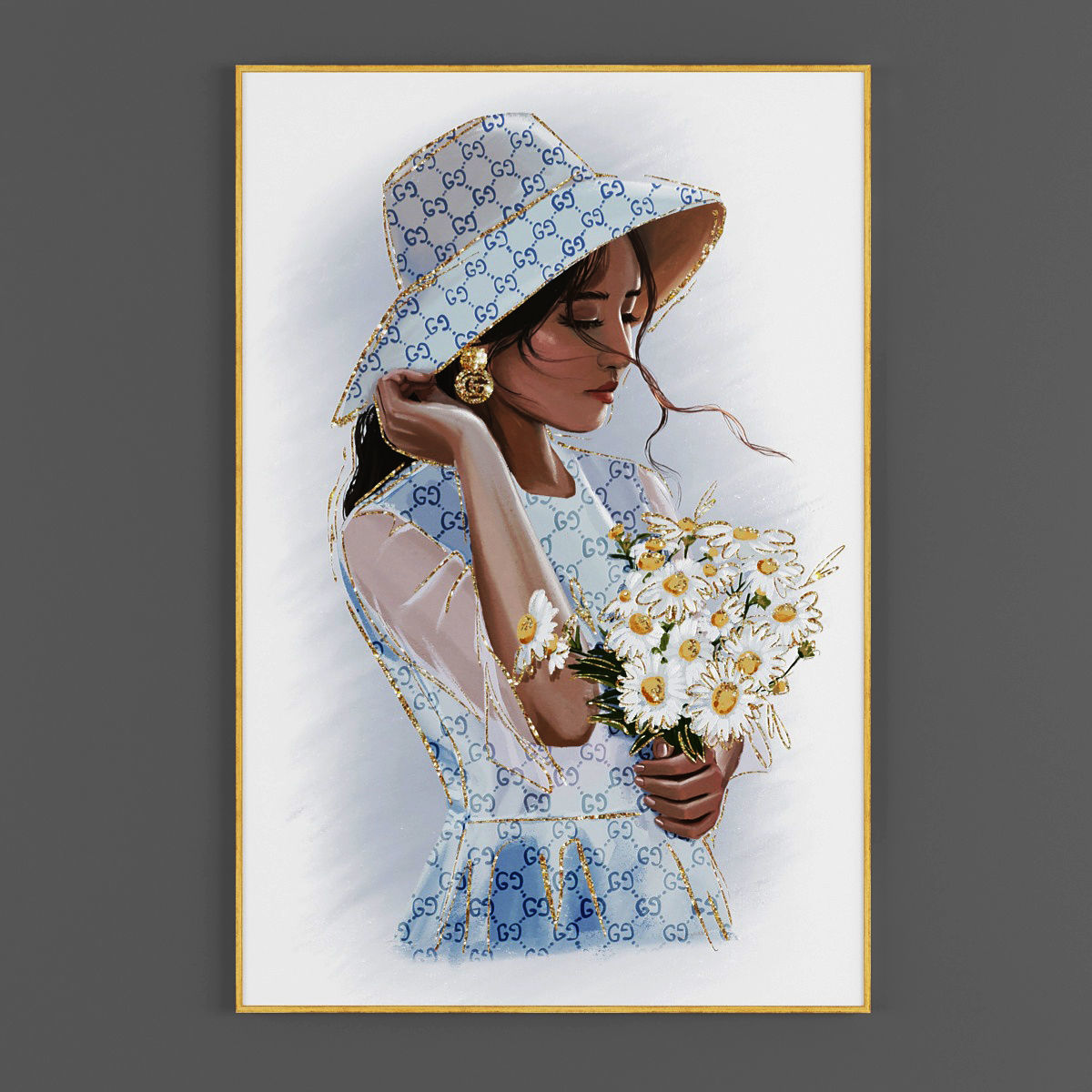 Pictures168 gucci girl in hat with daisies Low-poly 3D model_1