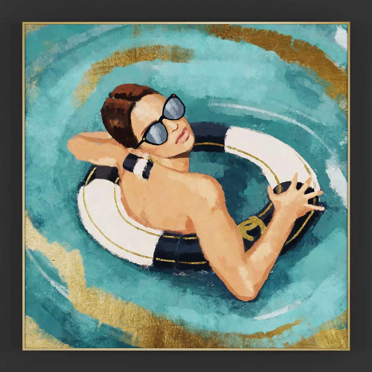 Pictures170 painting of woman swimming in life ring Low-poly 3D model_0