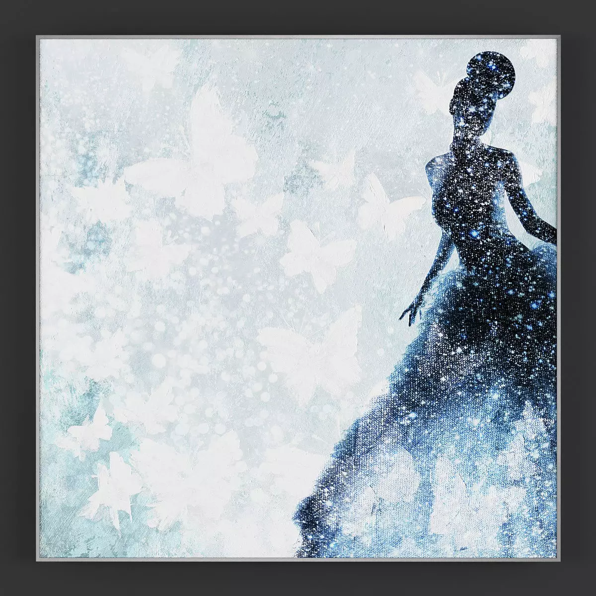 Pictures171 painting of woman in dress with butterflies Low-poly 3D model_0