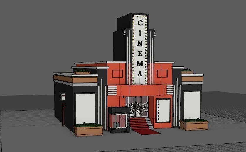 Low Poly Theatre movie theater building Low-poly 3D model_4