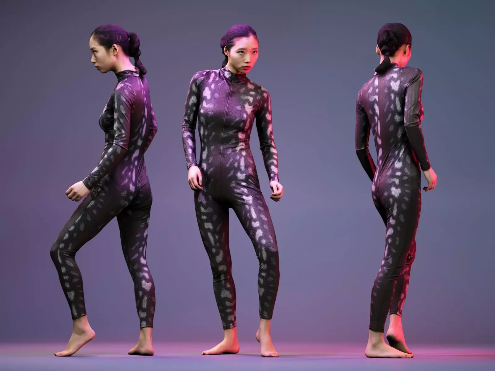 Classic pose in Snake vinyl catsuit Low-poly 3D model