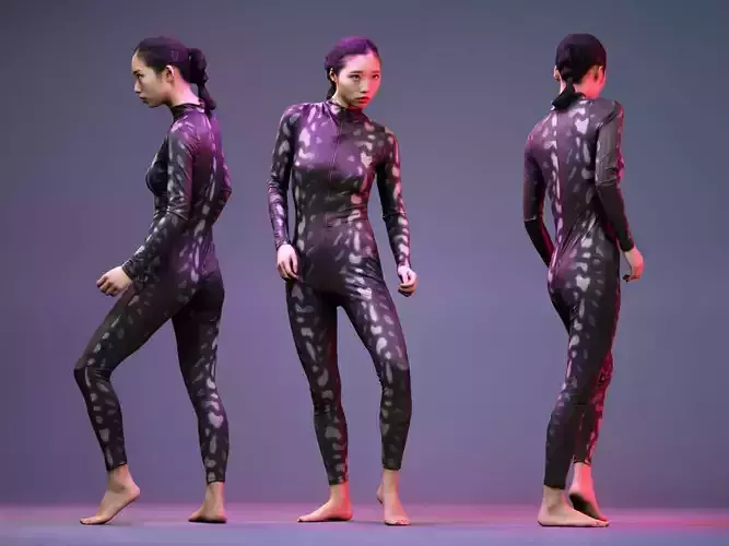 Classic pose in Snake vinyl catsuit