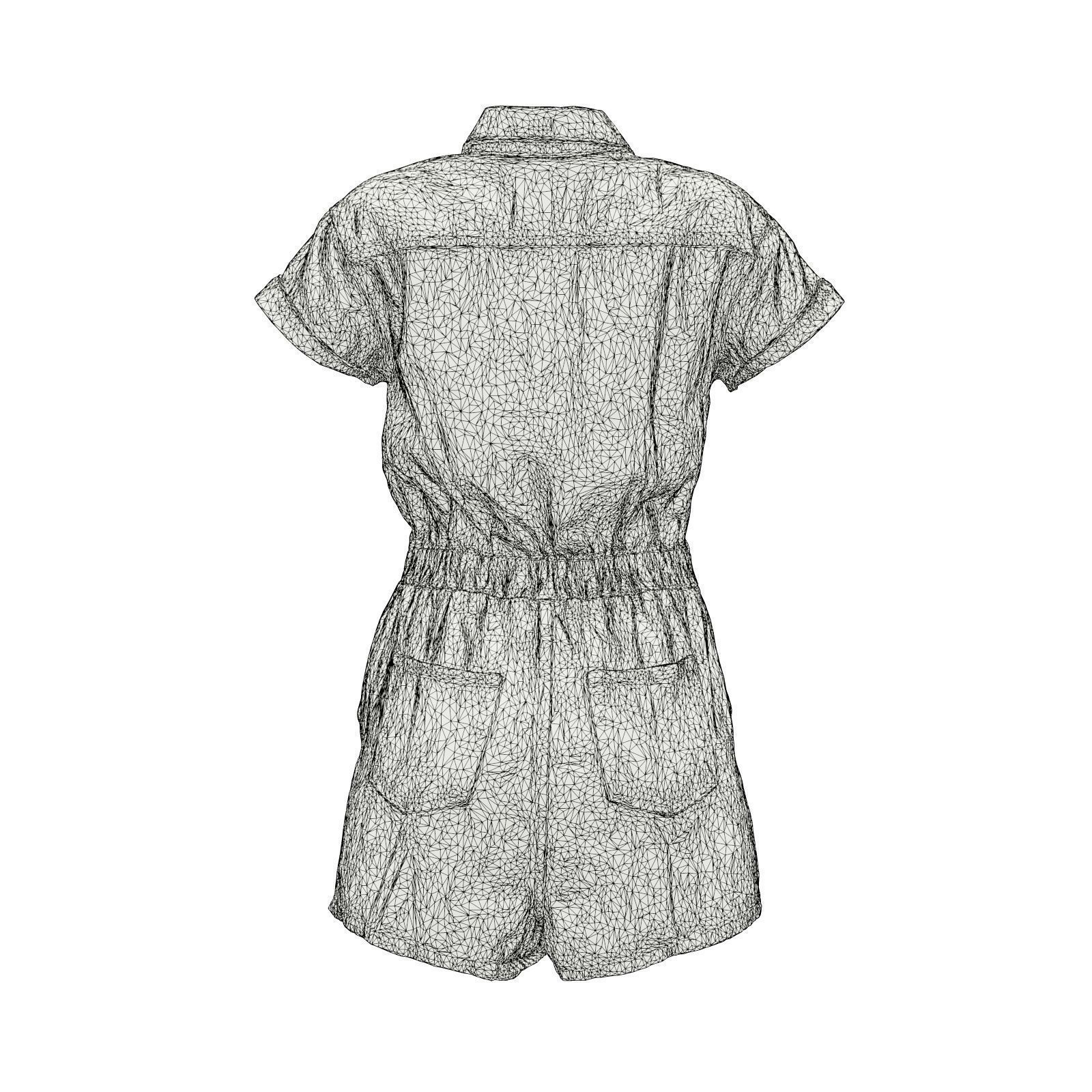 Elastic Belt Jeans Romper 3D model_7
